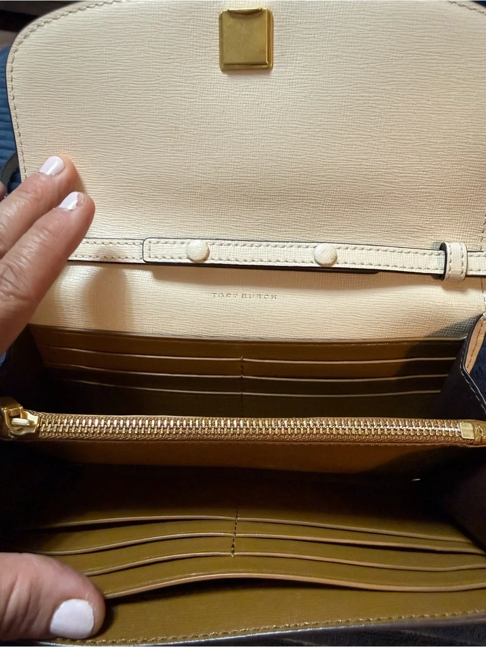 Tory Burch Robinson Ivory Leather Chain Wallet Crossbody Clutch w/ Dust Bag